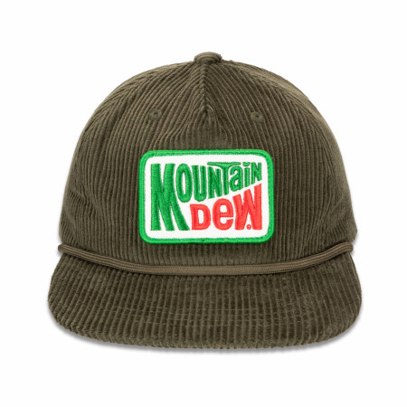 Mountain Dew Corduroy Hat with Embroidered Felt Patch & Flat Bill