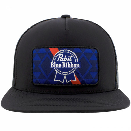 Pabst Blue Ribbon Logo Patch Black Trucker Hat
