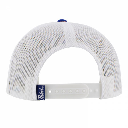 Pabst Blue Ribbon Patch Logo Blue and White Flat Bill Trucker Hat