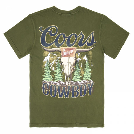 Coors Cowboy Skull Premium Super Soft Heavyweight Front Pocket Back-Print T-Shirt