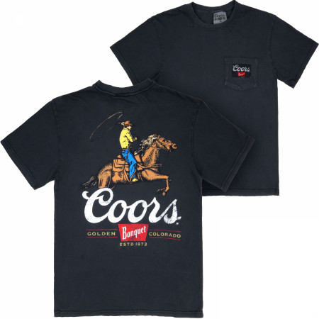 Coors Rodeo Cowboy Premium Super Soft Heavyweight Front Pocket Back-Print T-Shirt