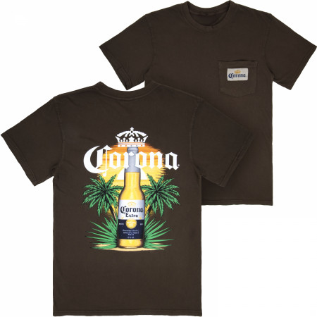 Corona Palm Tree Premium Super Soft  Heavyweight Front Pocket Back-Print T-Shirt