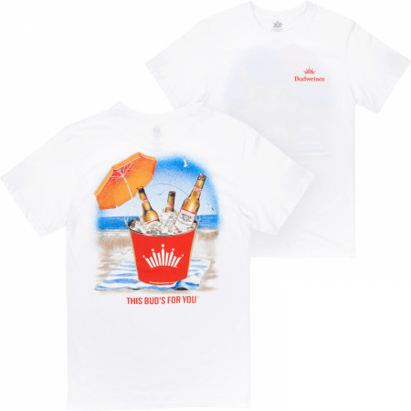 Budweiser Beach Bottles Front and Back Print T-Shirt