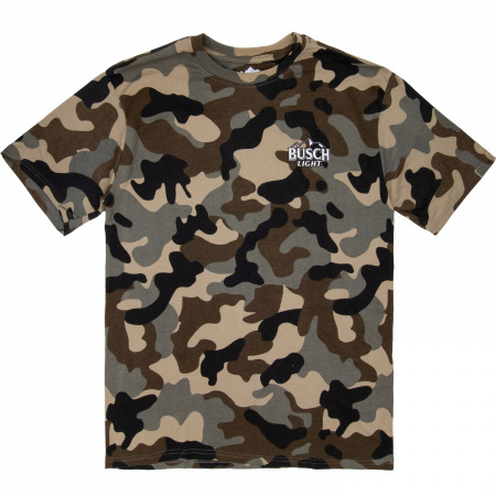 Busch Beer Hunting Since 1955 Front and Back Woodland Camo T-Shirt
