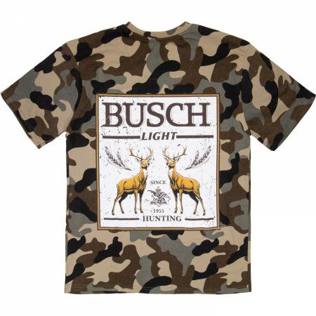 Busch Beer Hunting Since 1955 Front and Back Woodland Camo T-Shirt
