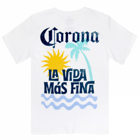 Corona Extra La Vida Mas Fina Beach Front and Back Print T-Shirt