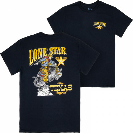 Lone Star Beer Blazing Saddles Black Front and Back Print T-Shirt