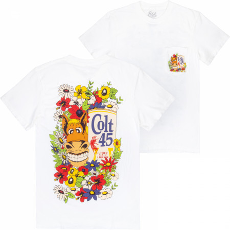 Colt 45 Floral White Front and Back Print T-Shirt