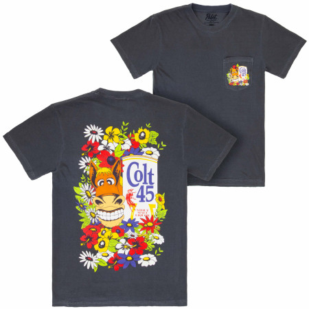 Colt 45 Floral Black Front and Back Print T-Shirt