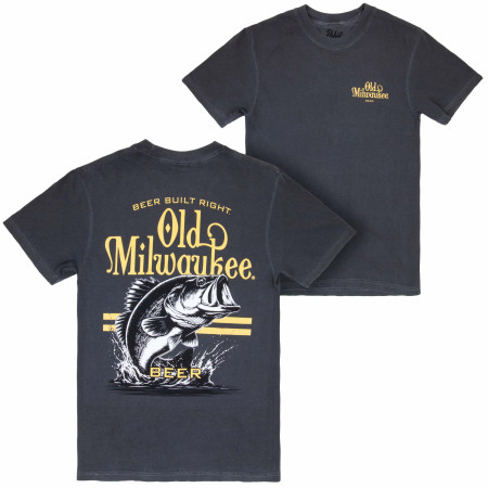 Old Milwaukee Bass Fishing Black Front and Back Print T-Shirt