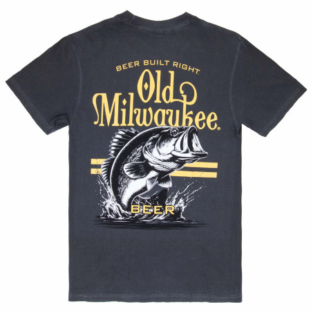 Old Milwaukee Bass Fishing Black Front and Back Print T-Shirt