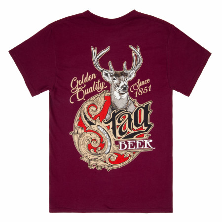 Stag Beer Logo Red Front and Back Print T-Shirt