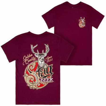 Stag Beer Logo Red Front and Back Print T-Shirt
