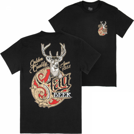 Stag Beer Logo Black Front and Back Print T-Shirt