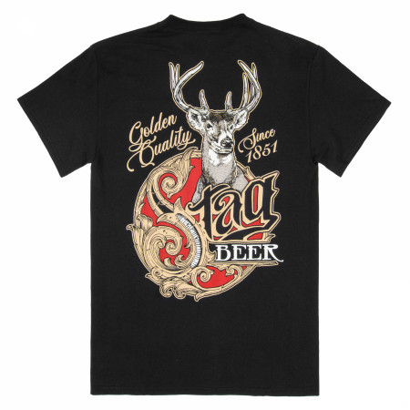 Stag Beer Logo Black Front and Back Print T-Shirt