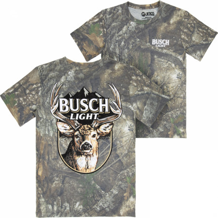 Busch Light Whitetail Washed Camo Front and Back Print T-Shirt