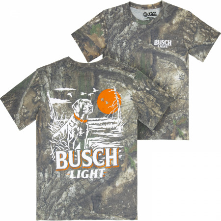 Busch Light Lab Duck Scene Washed Camo Front and Back Print T-Shirt