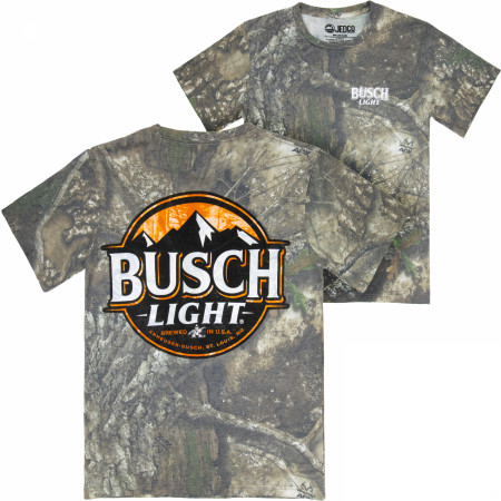 Busch Light Camo Blaze Washed Camo Front and Back Print T-Shirt