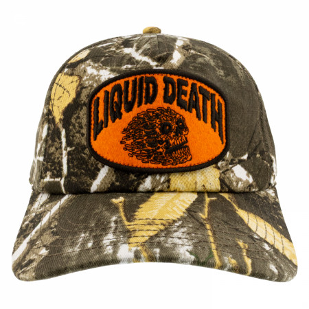 Liquid Death Logo on Camo Roscoe Hat