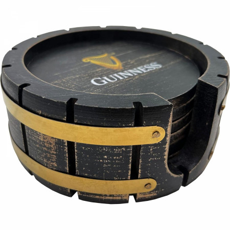 Guinness Beer Wooden Coaster Set with Holder - 6 Pack