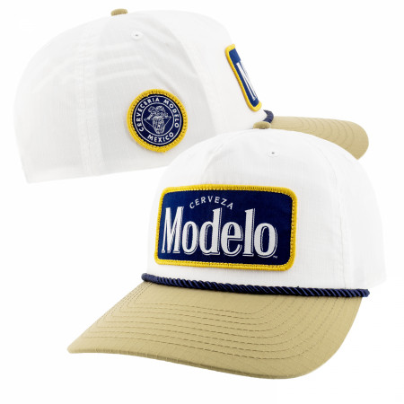 Modelo White Woven Label Snapback Hat with Rope
