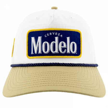 Modelo White Woven Label Snapback Hat with Rope