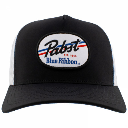 Pabst Blue Ribbon Black and White Trucker Hat with Logo Patch