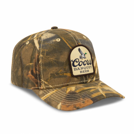 Coors Banquet Beer Mallard Felt Patch on Camo Snapback Hat