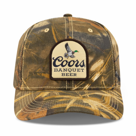 Coors Banquet Beer Mallard Felt Patch on Camo Snapback Hat