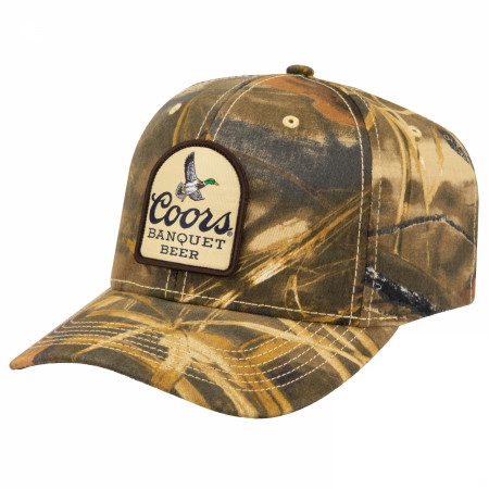 Coors Banquet Beer Mallard Felt Patch on Camo Snapback Hat
