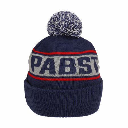 Pabst Blue Ribbon Jacquard and Embroidered Logo Knit Beanie with Pom