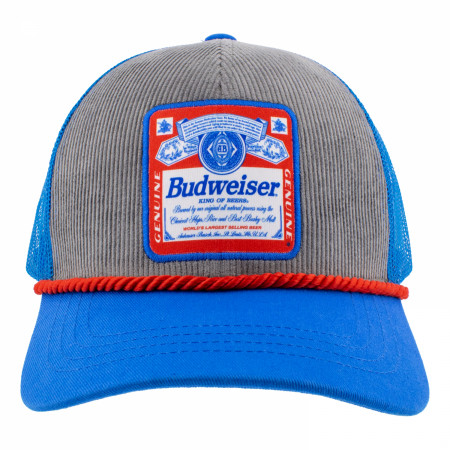 Budweiser Logo Patch Blue Bill Trucker Hat with Rope
