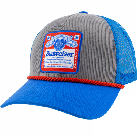 Budweiser Logo Patch Blue Bill Trucker Hat with Rope