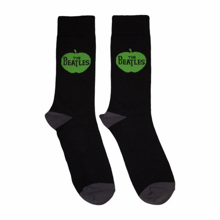 Beatles Green Apple on Black Ankle Socks