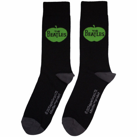 Beatles Green Apple on Black Ankle Socks