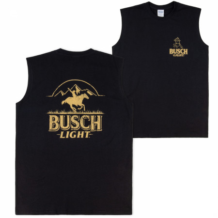 Busch Light Yellow on Black Front & Back Print Sleeveless Muscle Tank