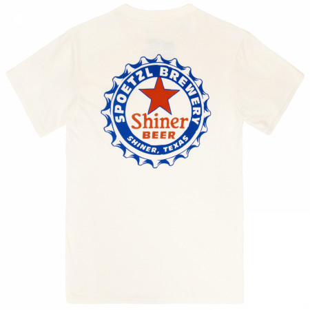 Shiner Bock Bottle Cap Design on Sand Front & Back Print T-Shirt