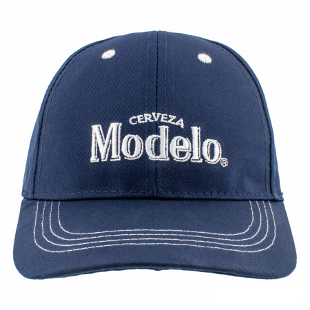 Modelo Cerveza Embroidered White Logo on Denim Snapback Hat