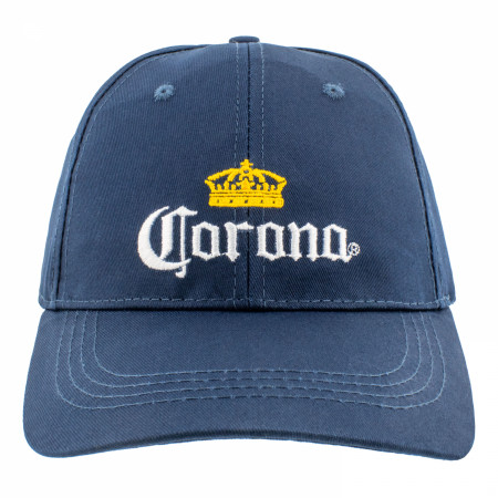 Corona Embroidered Logo on Navy Blue Twill Snapback Hat
