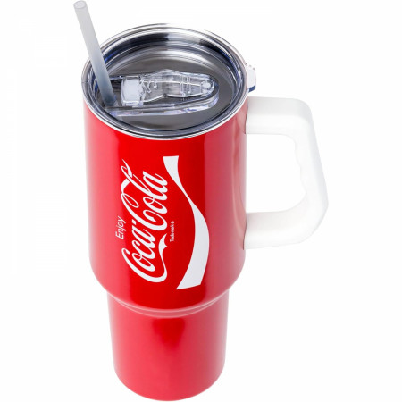 Coca Cola Enjoy Logo Stainless Steel Double Wall Tumbler w Handle 40oz