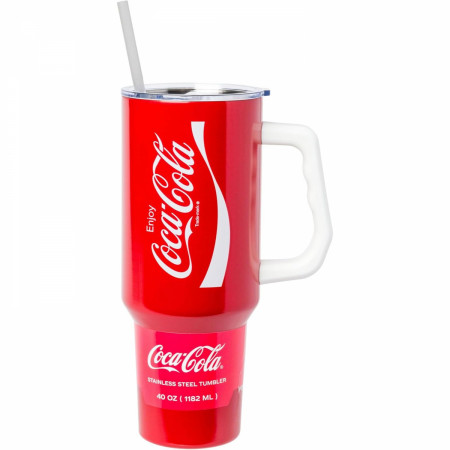 Coca Cola Enjoy Logo Stainless Steel Double Wall Tumbler w Handle 40oz