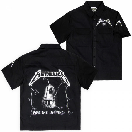 Metallica Ride the Lightning Button-Down Front  Back & Sleeve Print Shirt
