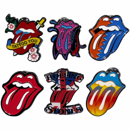 The Rolling Stones Tongues Evolution Boxed Enamel Pins - 6-Pack