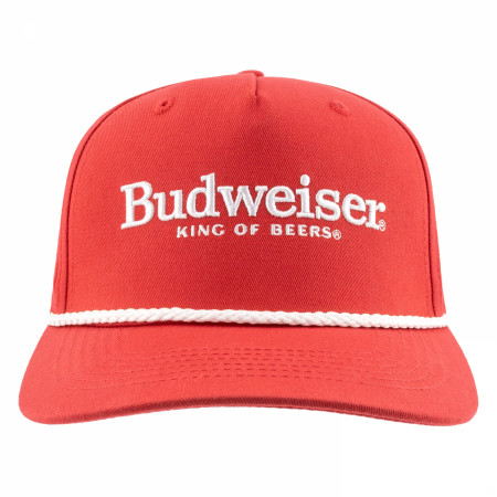 Budweiser Embroidered White Logo on Red Snapback Rope Hat