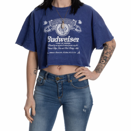 Budweiser Midnight Blue and White Beer Label Cropped Ladies Shirt