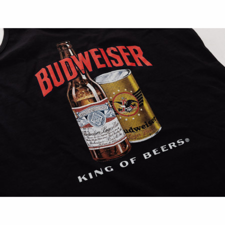 Budweiser King of Beers Bottle and Can on Black Ladies Tank Top
