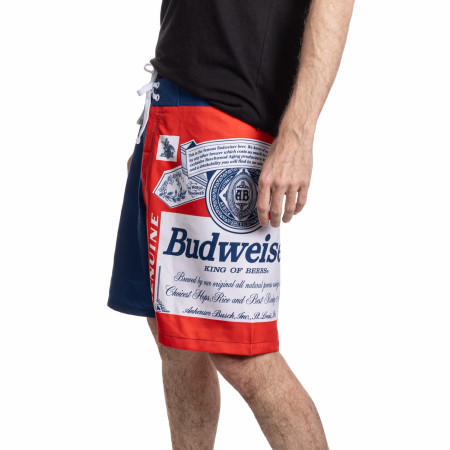 Budweiser Red White and Blue Beer Label Swim Board Shorts