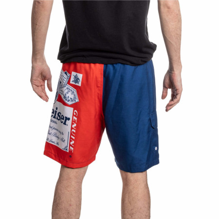 Budweiser Red White and Blue Beer Label Swim Board Shorts