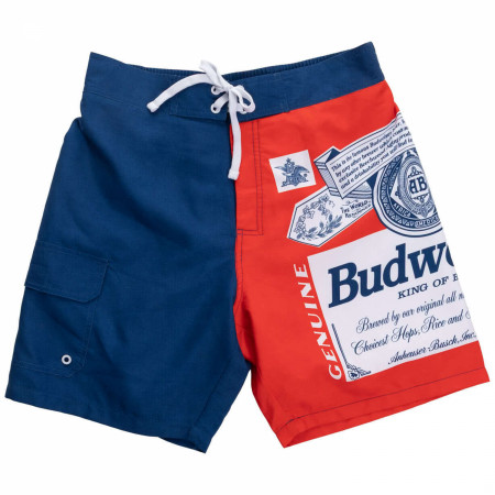 Budweiser Red White and Blue Beer Label Swim Board Shorts