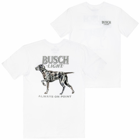 Busch Light Camo Dog Always on Point Front and Back Print T-Shirt